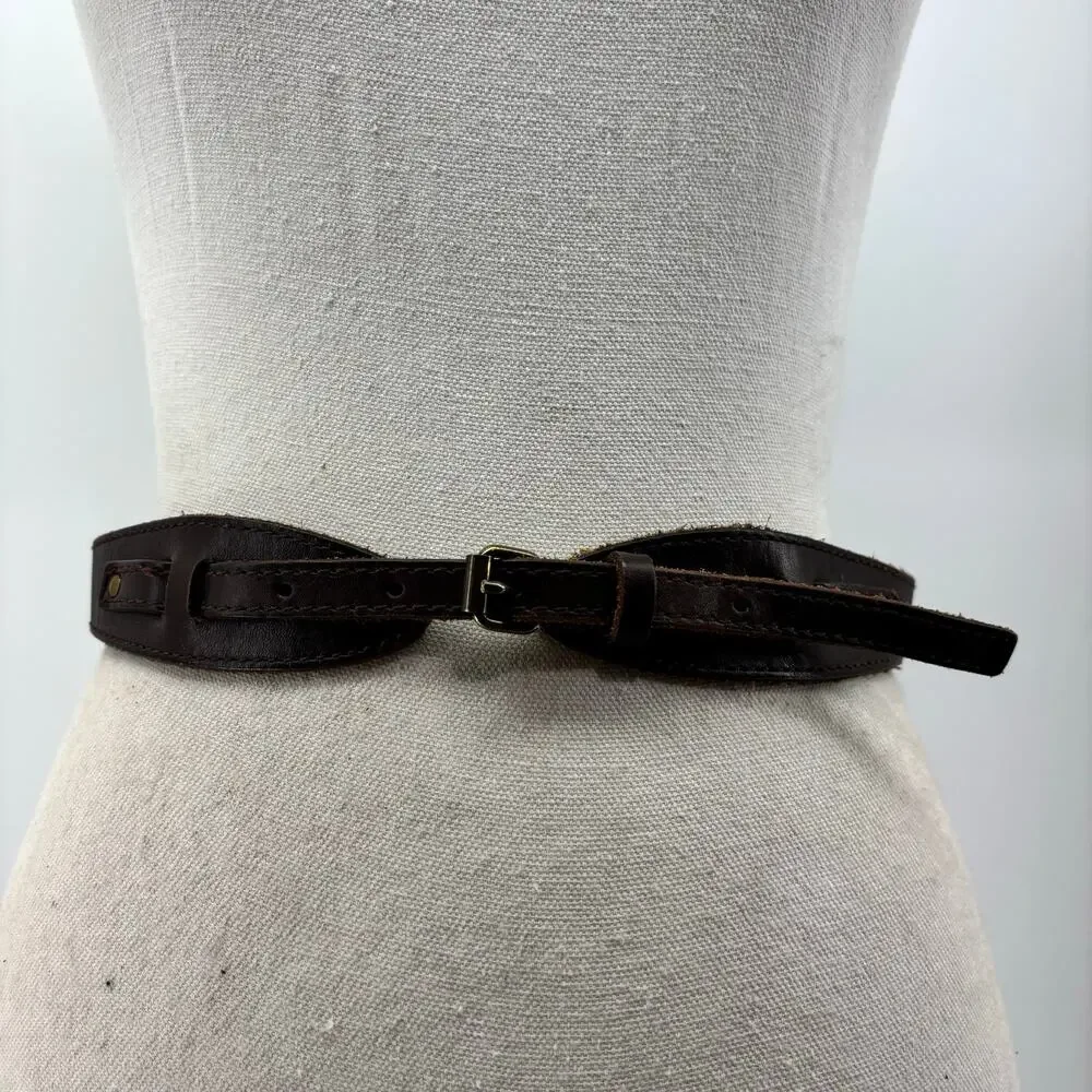 AEO Womens XS Small Belt Brown Leather 90s Fashion Glam Belt